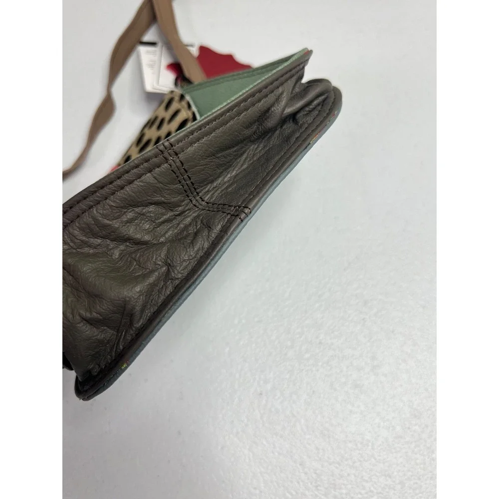 Soruka Ferrara Leather Crossbody Bag Green Pink Calf Hair Animal Print Purse NEW